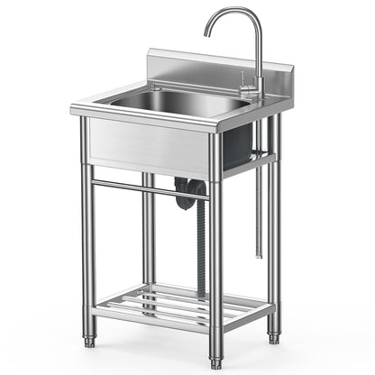 AiYchen Stainless Steel Utility Sink - NSF Certified Single Bowl Freestanding Kitchen Sink with Hot & Cold Hoses for Laundry, Garden, Garage, Restaurant Use