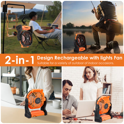 Camping Fan with LED Lantern, 11000mAh Portable Battery Operated Outdoor Fan, Personal Rechargeable Fan for Travel, Hiking, Fishing, Picnic