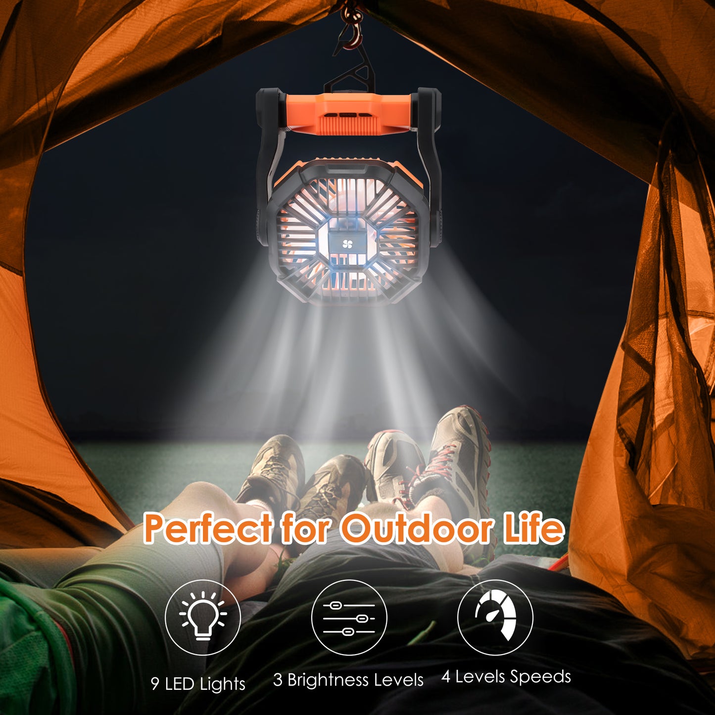 Camping Fan with LED Lantern, 11000mAh Portable Battery Operated Outdoor Fan, Personal Rechargeable Fan for Travel, Hiking, Fishing, Picnic