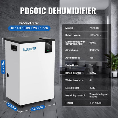 190 Pints Commercial Dehumidifier with 6.56ft Drain Hose and 1.75 Gallon Water Reservoir, Water Damage Restoration Dehumidifier, for Basements, Industrial or Commercial Spaces and Job Sites