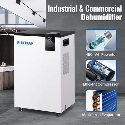 190 Pints Commercial Dehumidifier with 6.56ft Drain Hose and 1.75 Gallon Water Reservoir, Water Damage Restoration Dehumidifier, for Basements, Industrial or Commercial Spaces and Job Sites