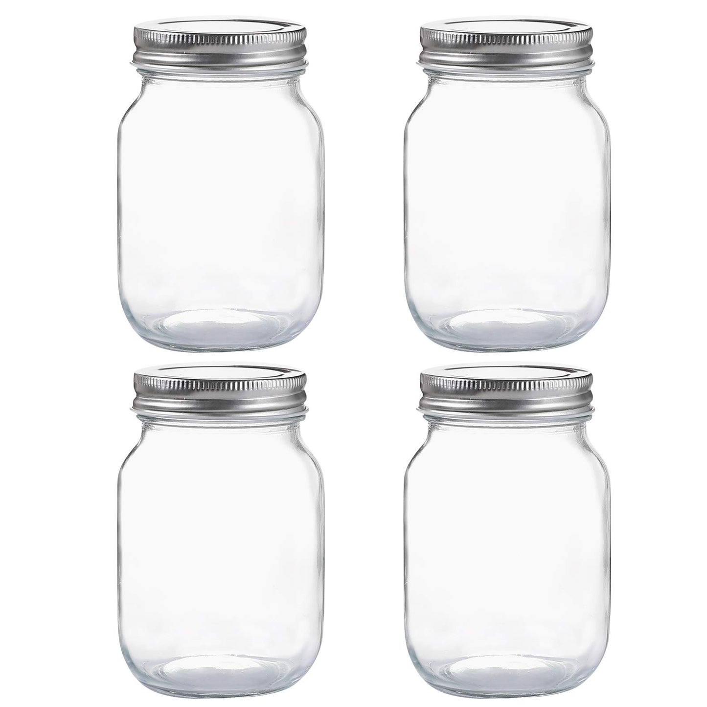 Fenrir Glass Regular Mouth Mason Jars, 16 oz Clear Glass Jars with Silver Metal Lids for Sealing, Canning Jars for Food Storage, Overnight Oats, Dry Food, Snacks, Candies, DIY Projects (4PACK)